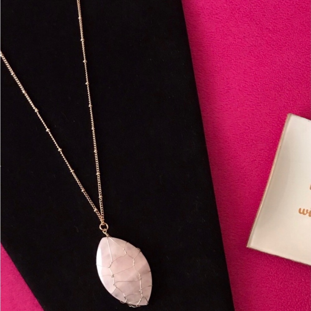 Long Gold-tone Necklace with Wire-wrapped Stone